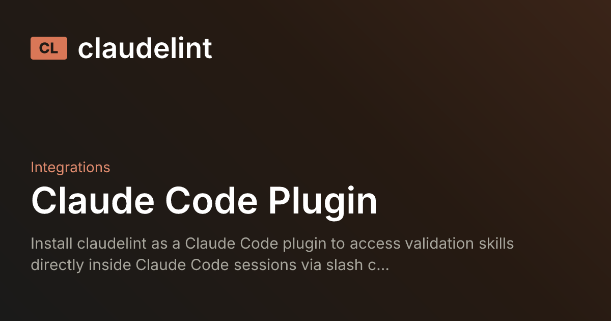 Claude Code Plugin | claudelint